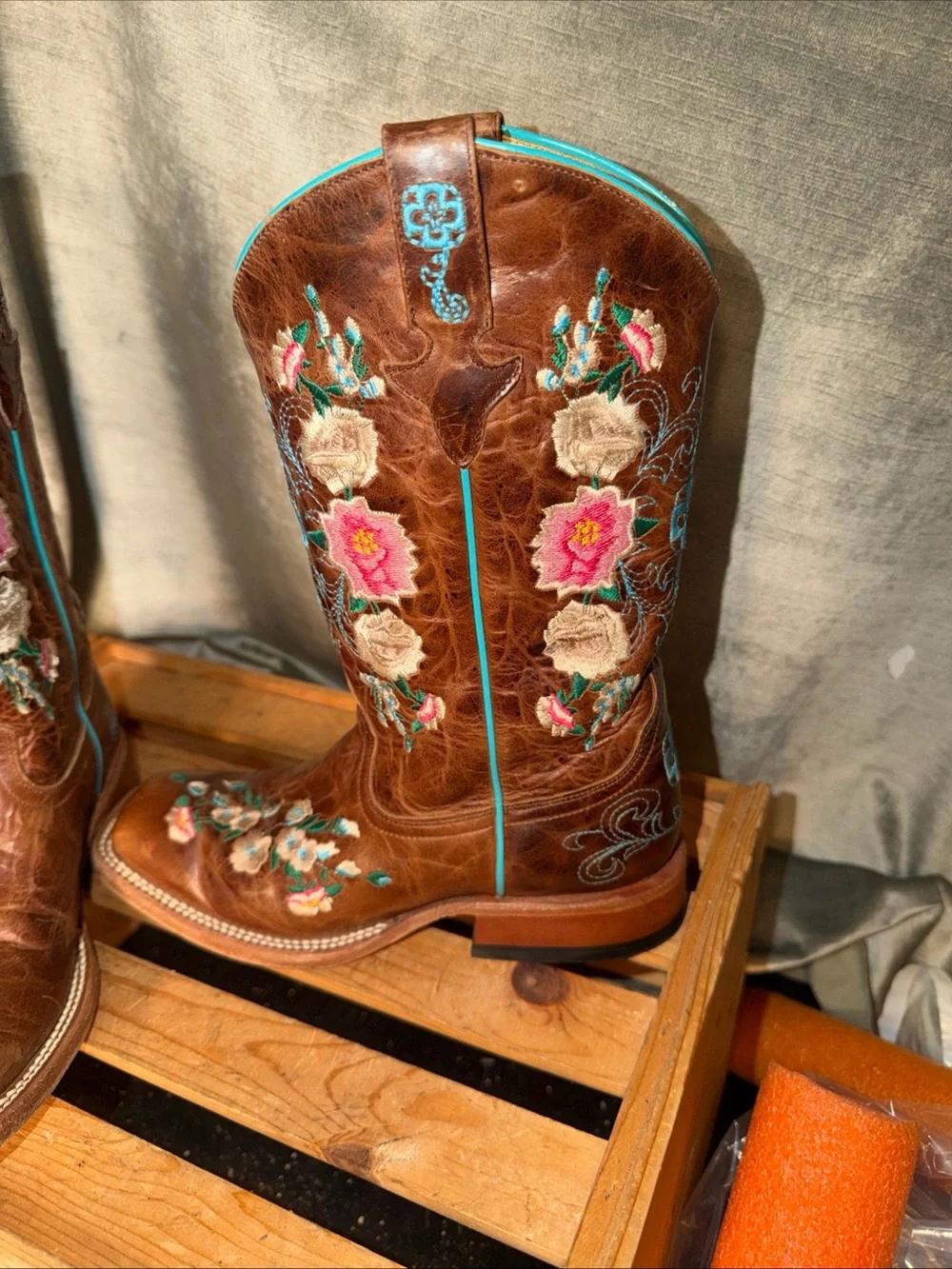 Macie Bean Kid's Honey Bunch Brown/Floral Square Toe Western Boot MK9012 Size 5